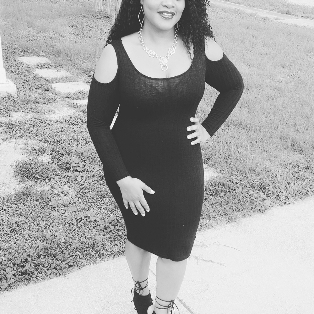 Black cold shoulder dress